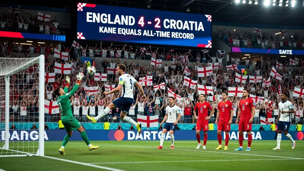 Kane Equals England's All-Time Scoring Record in World Cup Win Over Croatia